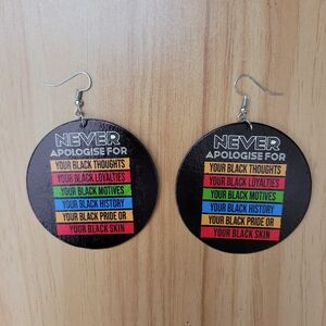 Black Statement Earrings with Colorful Text